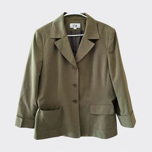 Le Suit Women's Sage Green Blazer Size 18 Roll Sleeve 3 Buttons Shoulder Pads
